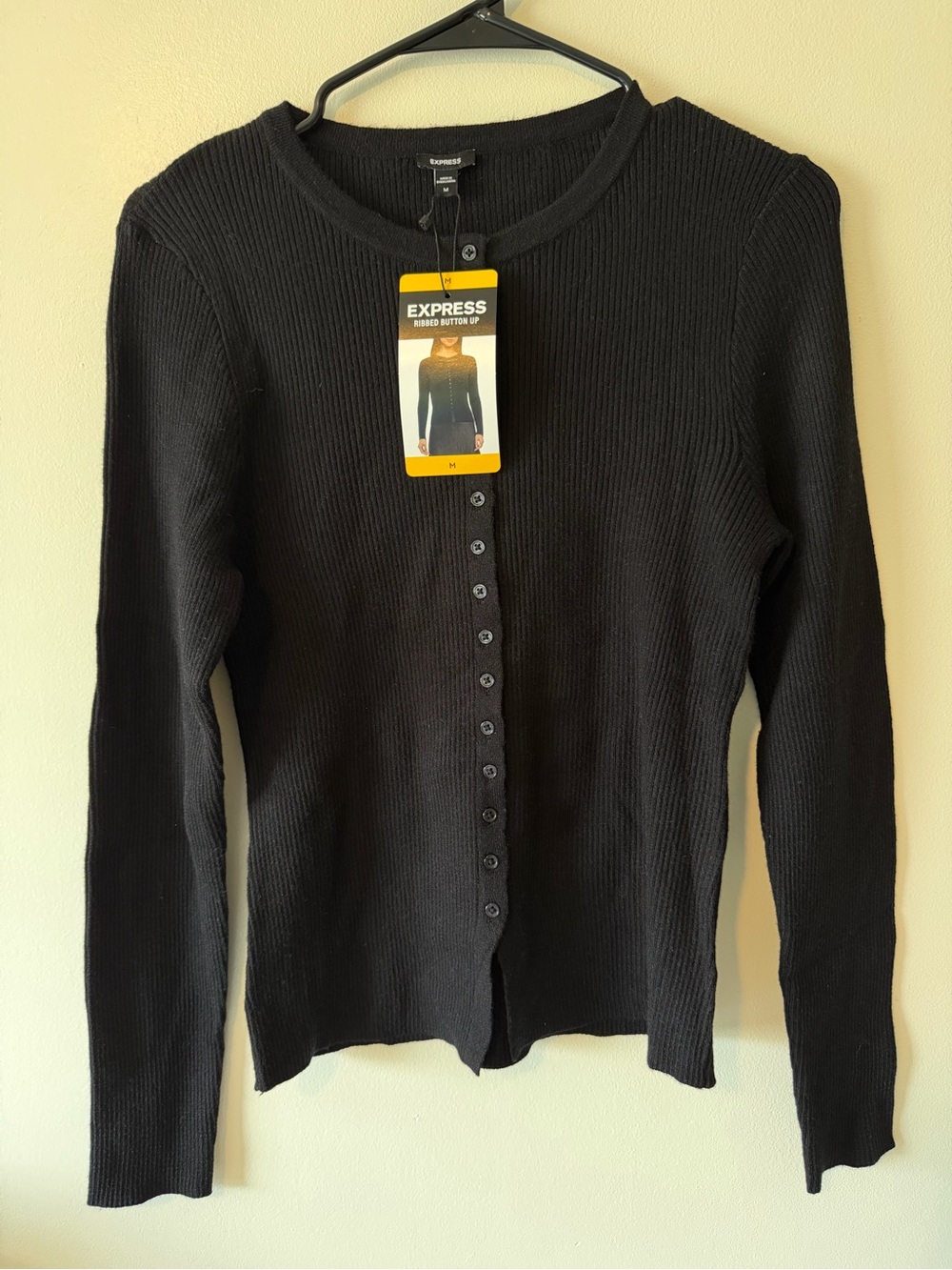 Express Black Ribbed Button-Front Top